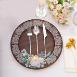 Brown White Floral Lace Rim Dinner Plates